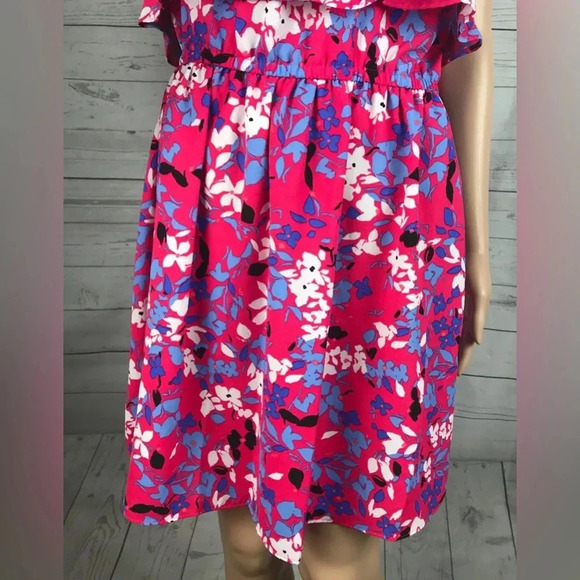 Elle Sundress Large Pink Purple Floral Print Ruffled Cute Casual Dress Summer - Picture 12 of 15